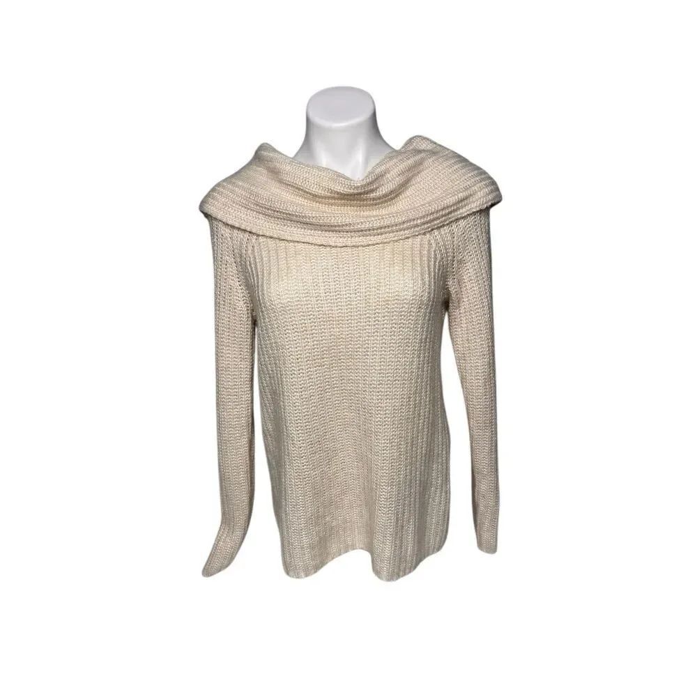 White House Black Market cream cowl neck wool blend sweater size M